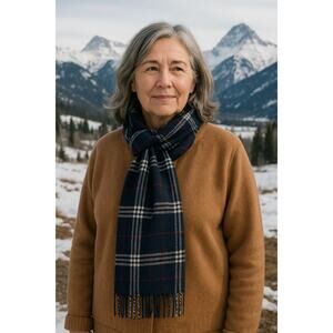 Italy Design Women's Plaid Winter 100% cashmere Fringe scarf Navy Gingham One Sz